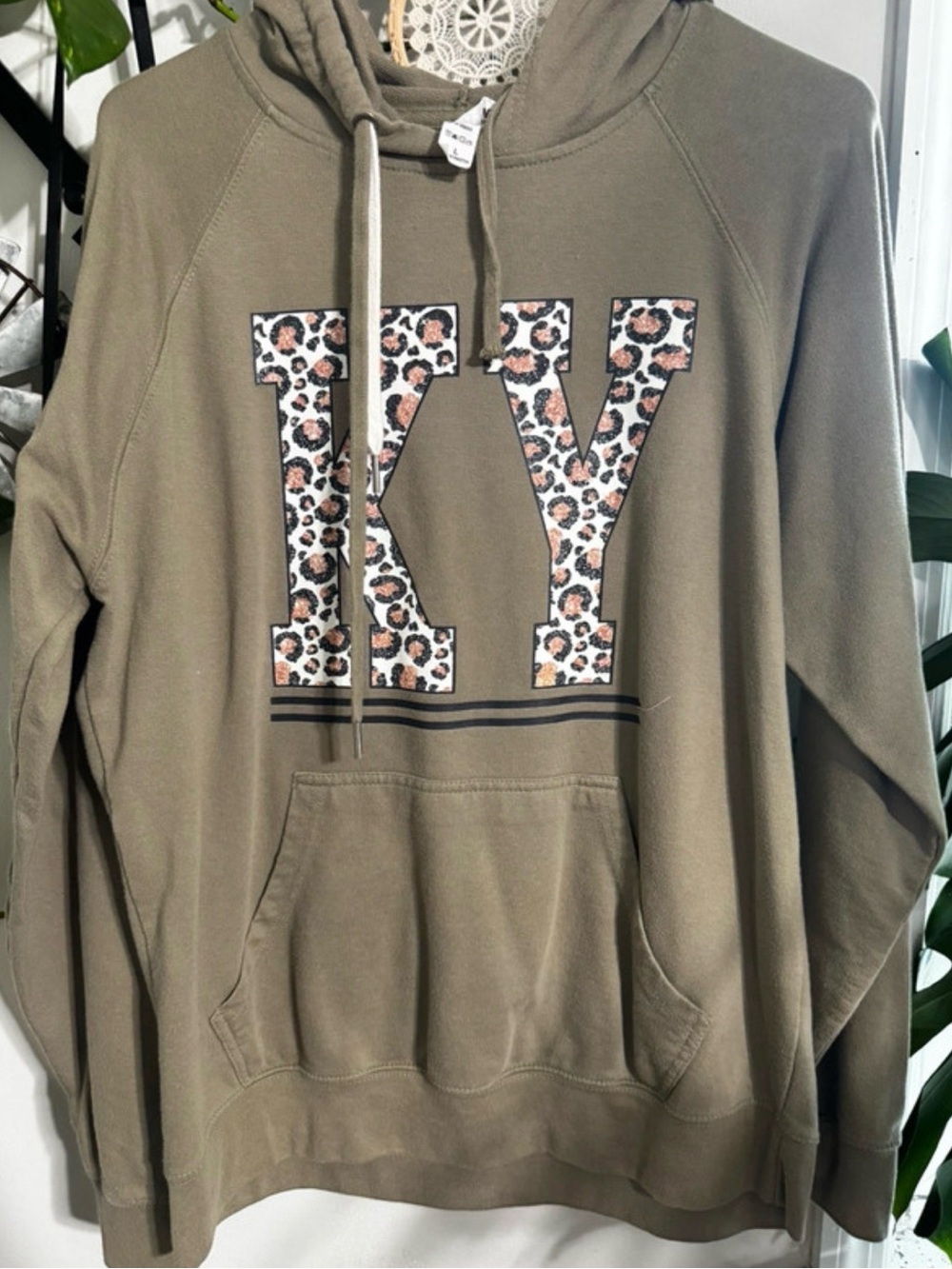 Olive Green KY Leopard-Print Pullover Hoodie
